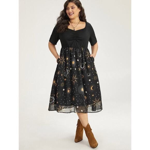 Plus Size 6X 30 by BloomChic Festive Halloween Moon & Star Slimming Dress pocket - Picture 2 of 8